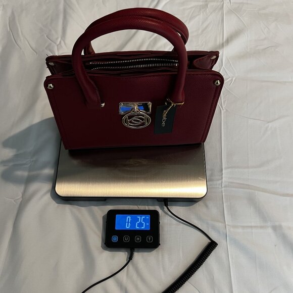 NWT Bebe Red Faux Leather Handbag With Gold Logo Charm & Detachable Strap - Picture 7 of 7